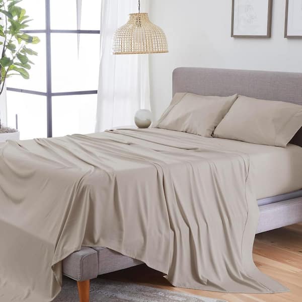 bedgear Hyper-Linen 4-Piece Bed Sheet Set Breathable Linen Blend Sheets Lightweight Fabric Medium Beige Queen