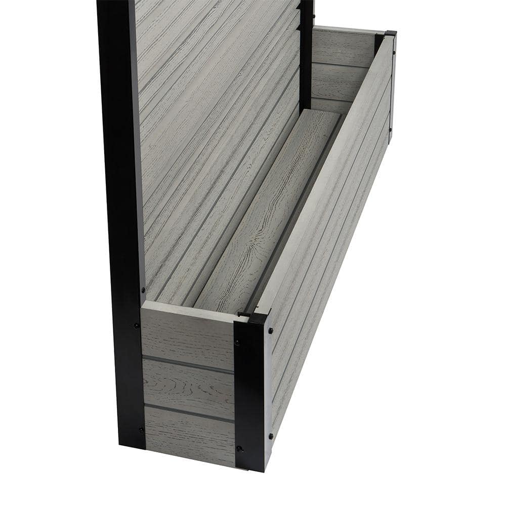 Ash Gray Vinyl Privacy Screen with Planter Box for Outdoor Use