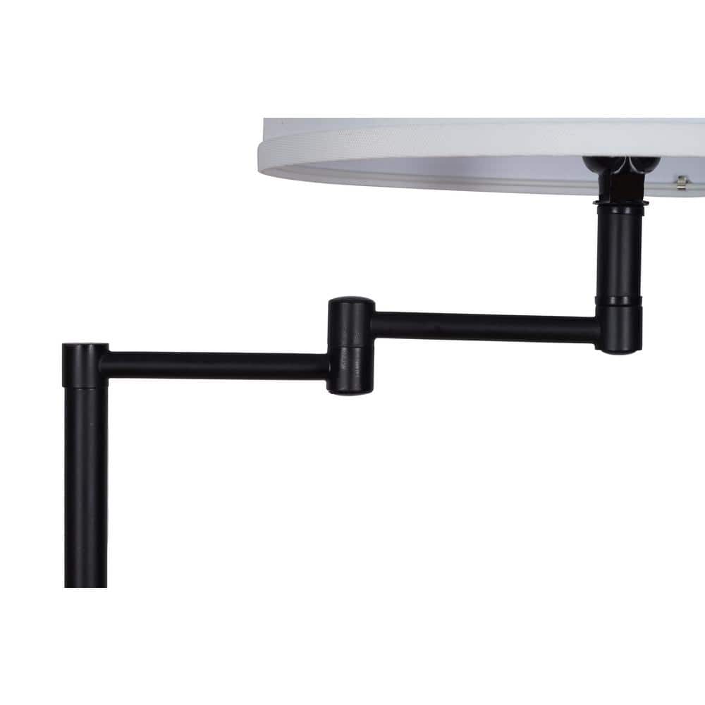 Black Metal Swing Arm Floor Lamp with White Linen Shade