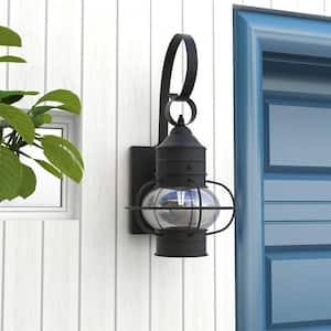 1-Light Matte Black Fixture Outdoor Lantern Wall Sconce Light (2-Pack)