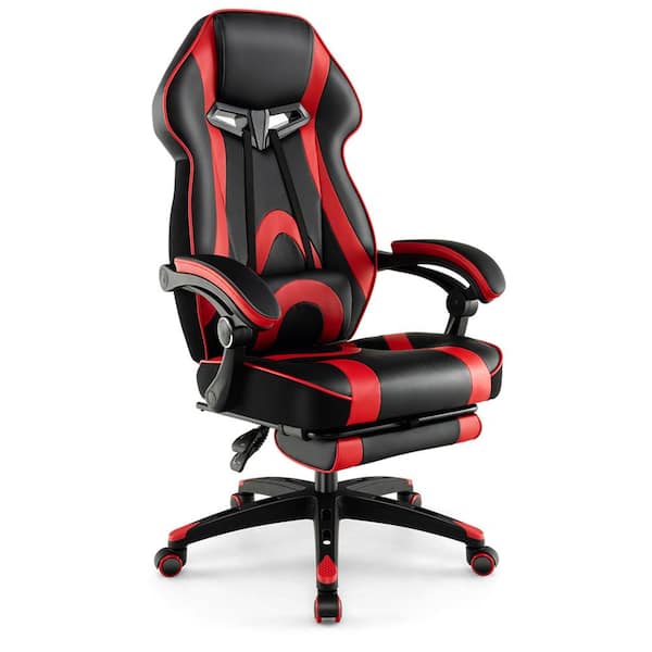 Costway PU leather Adjustable Gaming Chair in Black & Red with Arms