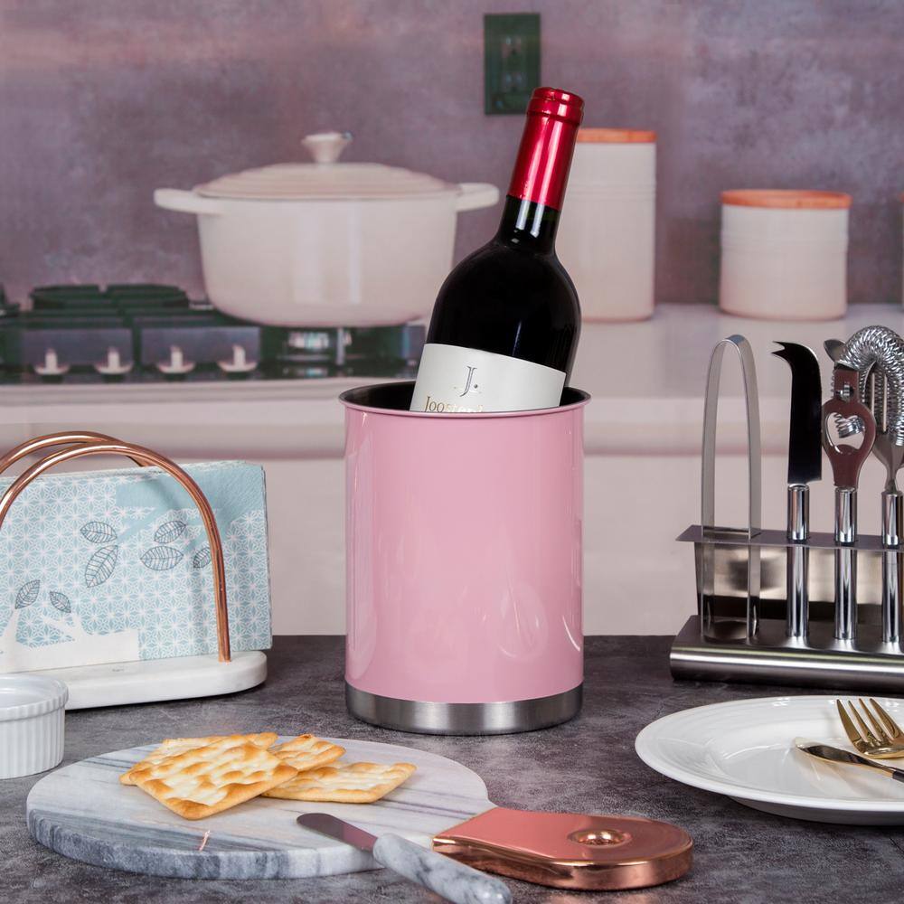 Pink Stainless Steel Cylinder Utensil Holder with Weighted Base