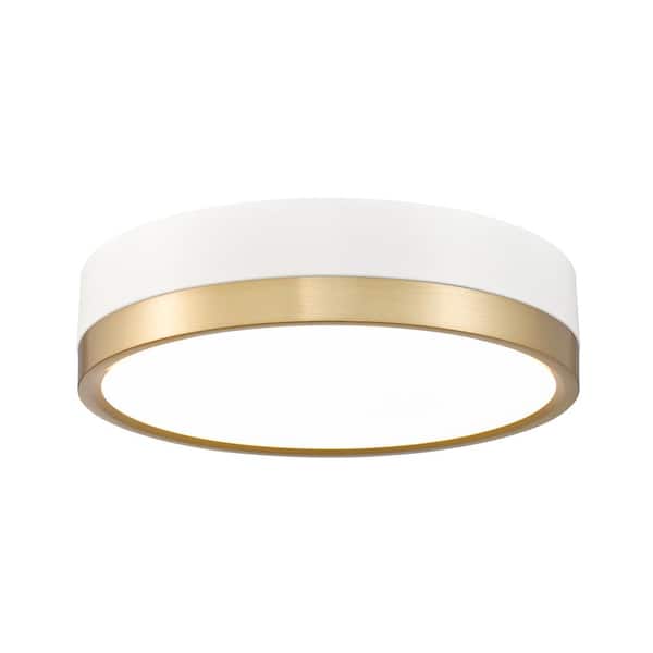 Unbranded Algar 12 in. Matte White Plus Modern Gold Integrated LED Flush Mount with Frosted Acrylic Shade (1-Pack)