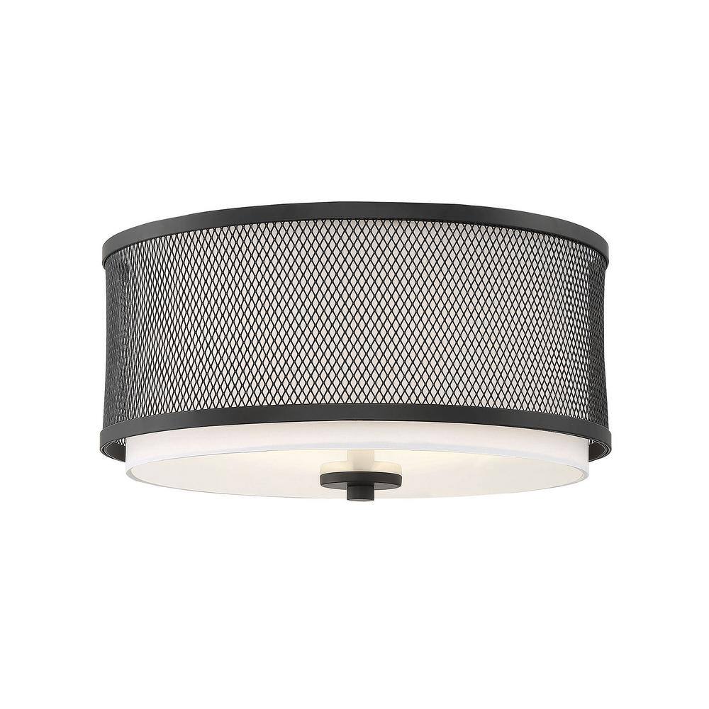 14.75 in. W x 6.25 in. H 3-Light Matte Black Flush Mount Ceiling Light with White Fabric Shade and Metal Mesh Frame price history on PriceWatchPro