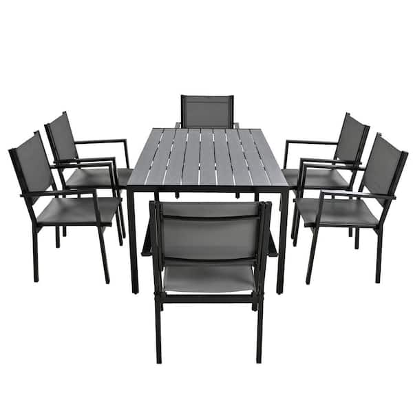 Unbranded Gray 7-Piece Metal Outdoor Dining Set, High-quality Steel Table and Chair Set, Suitable for Patio, Balcony, Backyard