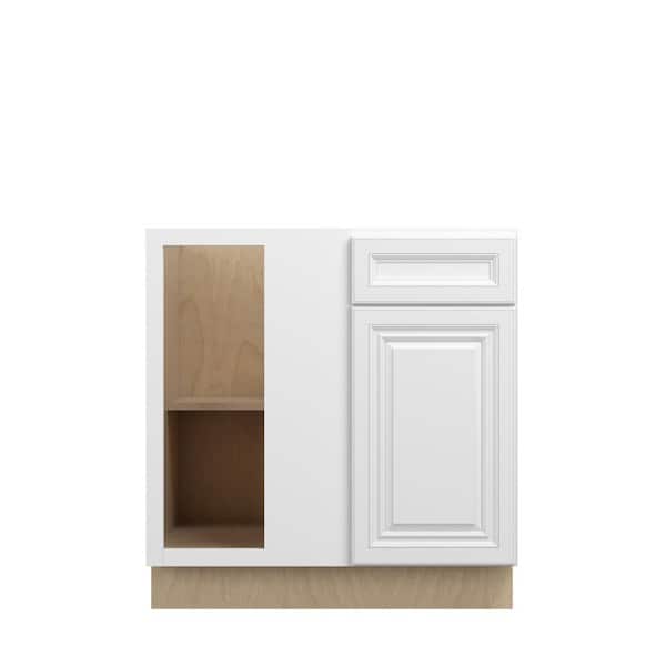 Kunal Kitchens Damascus Raised 33 in. W x 34.5 in. H x 24 in. D in French Vanilla Plywood Assembled Corner Blind Base-Left