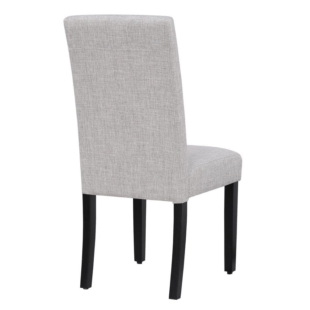 Light Gray Linen Upholstered Dining Chairs with Rubberwood Legs, Set of 2