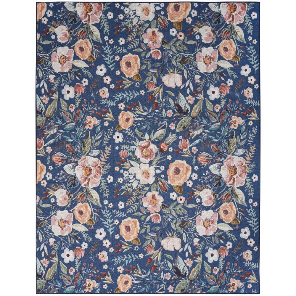 Washables Navy Multicolor 8 ft. x 10 ft. Botanical Traditional Area Rug price history on PriceWatchPro