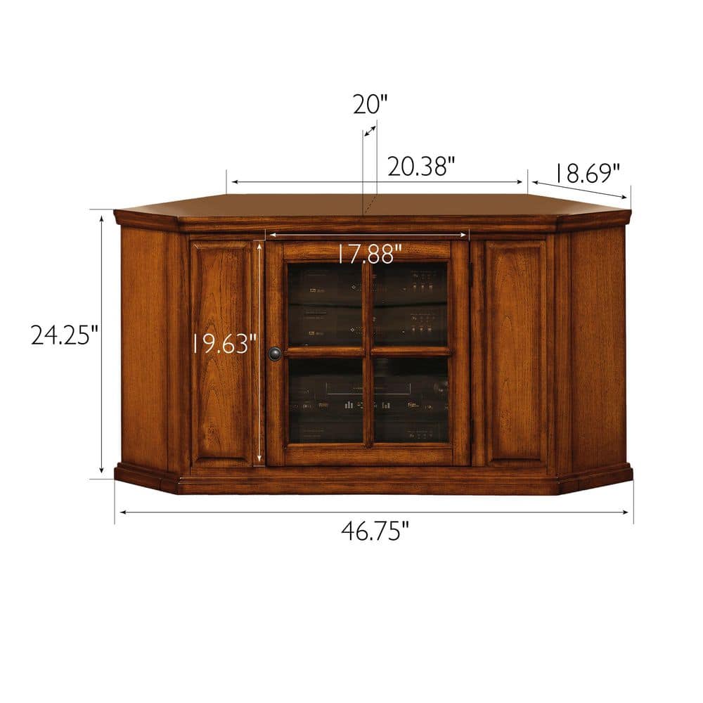 Burnished Oak 47-Inch Corner TV Stand with Glass Cabinet