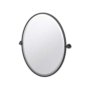 Glam 21 in. W x 28 in. H Framed Oval Beveled Edge Bathroom Vanity Mirror in Matte Black