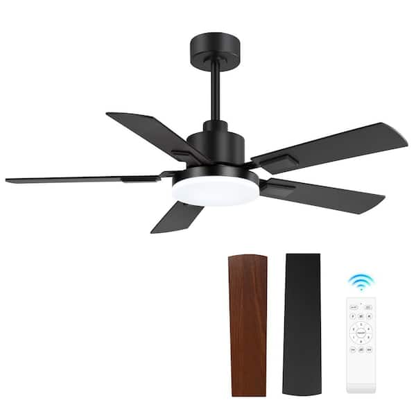 Breezary Beth 48 in. Indoor Black Modern Industrial Ceiling Fan with Integrated LED Light and Remote Control Included