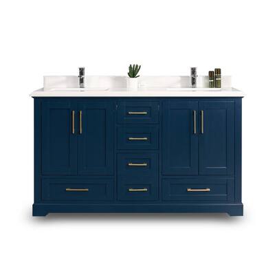 Willow Collections Boston 60 In. W X 22 In. D X 36 In. H Single Sink Bath Vanity In Navy Blue With 2 In. White Vanity Top-Bstn_60_S_Nb_Wh - The Home Depot