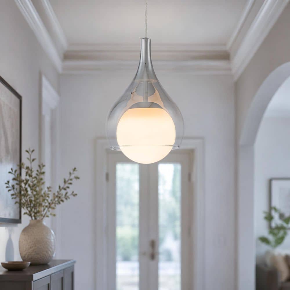 7.87 in. 1-Light Modern Satin Nickel Teardrop Pendant Light with Smoke Gradient & White Glass Shade for Kitchen Island price history on PriceWatchPro