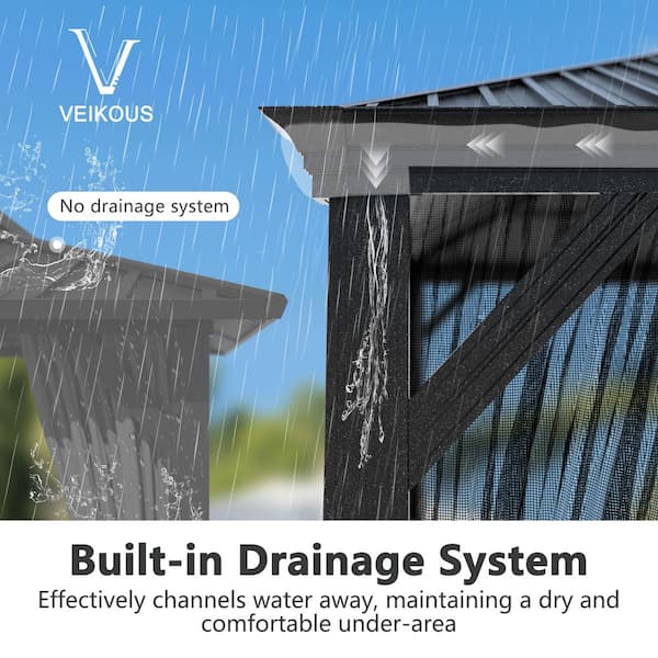 12 ft. x 20 ft. Aluminum Hardtop Gazebo with Galvanized Double Roof and Textilene Netting