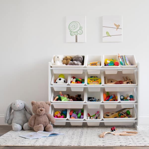 Tutors Kids' Toy Storage Organizer with 12 Plastic Bins White/Primary Summit
