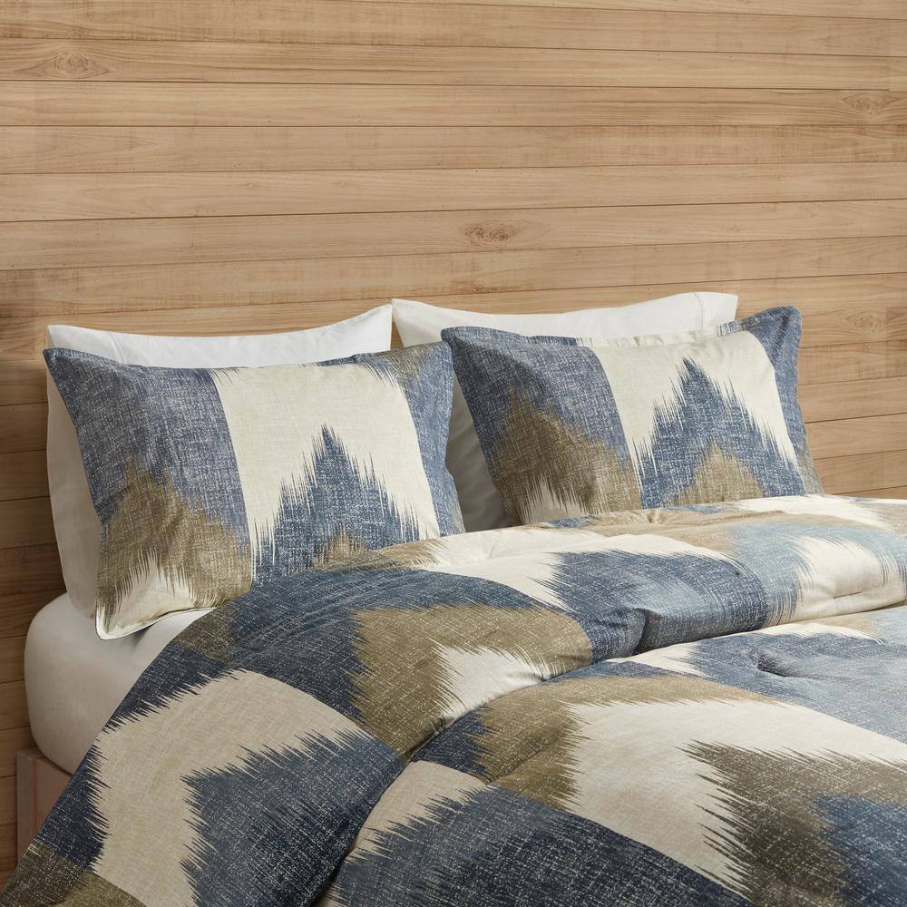 Full Navy Cotton Reversible Comforter Set with Graphic Detail