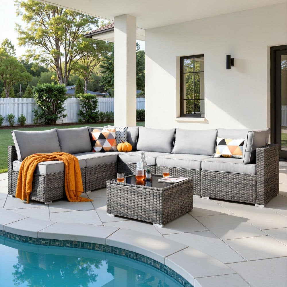 weaxty W Daffodil D Gray 7-Piece Wicker Patio Conversation Sofa