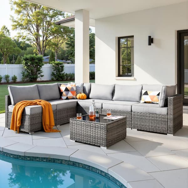 weaxty W Daffodil D Gray 7-Piece Wicker Patio Conversation Sofa