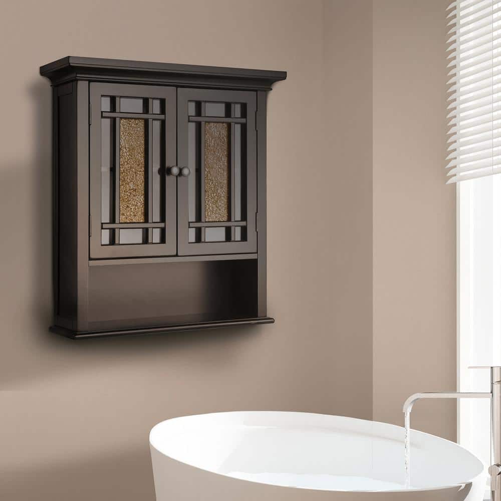 Dark Espresso Glass Mosaic Two-Door Wall Cabinet