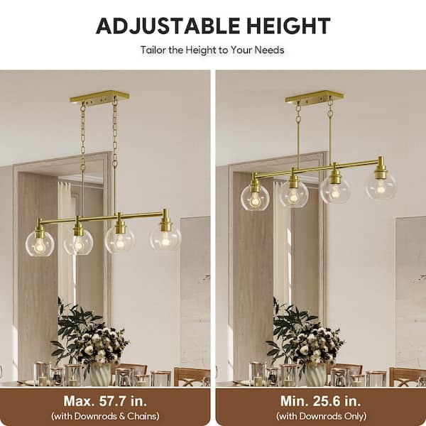 LINOUR Milk Glass Pendant Light – 9.4-Inch Gold Vintage Chandelier With Adjustable Rods – Ideal For Kitchen Island, Dining Room, Hallway