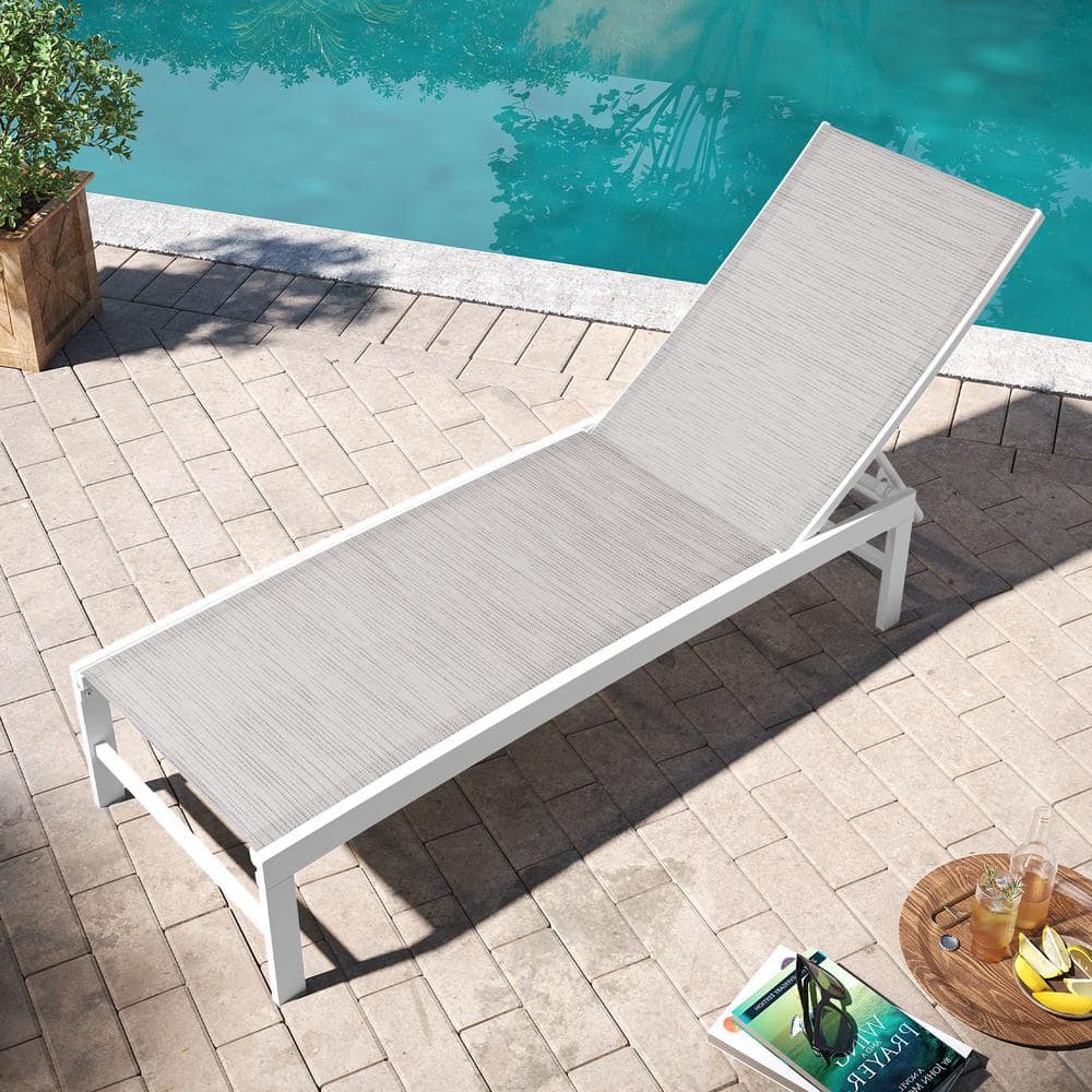 Pellebant 1Piece Adjustable Aluminum Outdoor Chaise Lounge with White