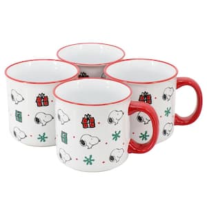 Snoopy Christmas Gift 4-Piece 21 oz. Stoneware Camper Mug Set in White and Red