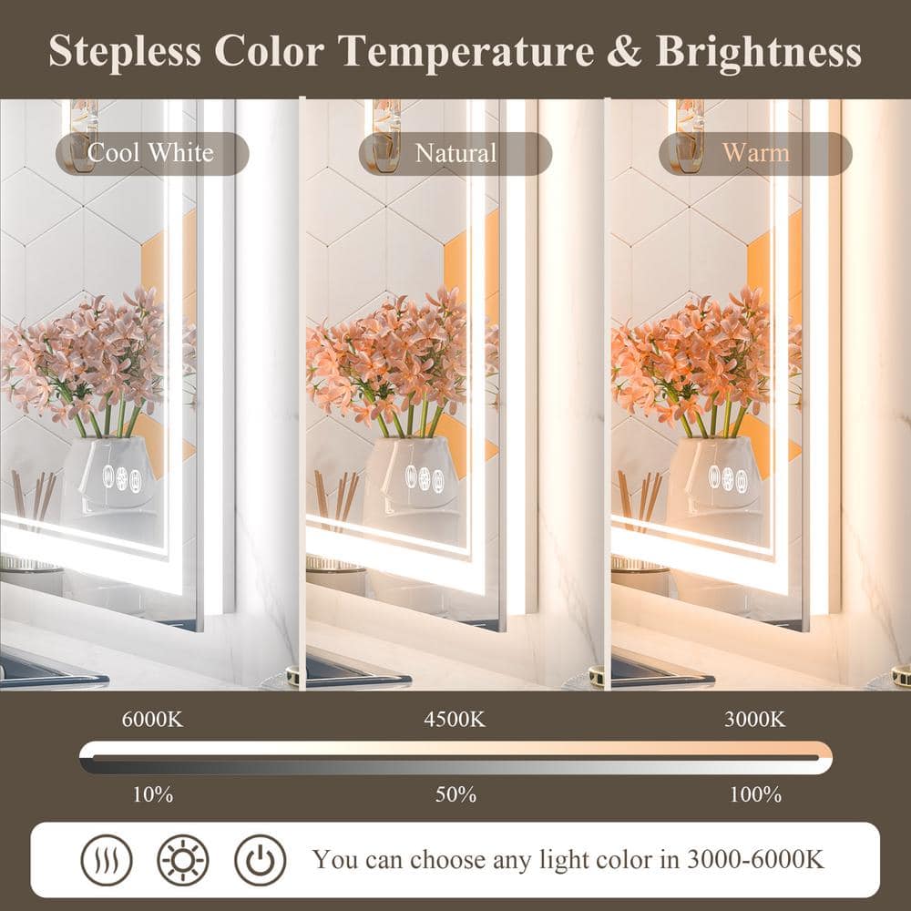 Large Silver Frameless LED Light Bathroom Vanity Mirror