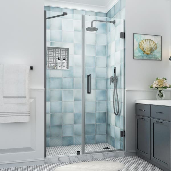 Aston Belmore XL 52.25 - 53.25 in. W x 80 in. H Frameless Hinged Shower Door with Clear StarCast Glass in Matte Black