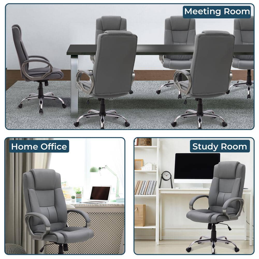 Faux Leather Adjustable Height Seat Executive Office Chair 25.9 H in . Gray with Non-Adjustable Arms - Thumbnail 4