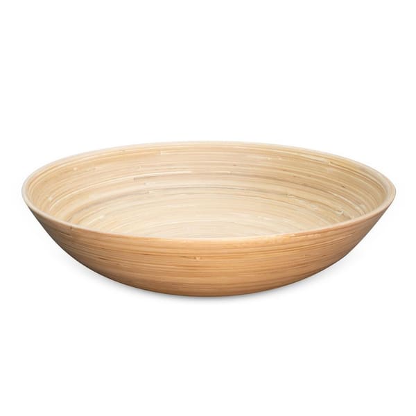 Lexa 14 in. 179 fl. oz. Natural Light Brown Wood Bamboo Serving Bowl