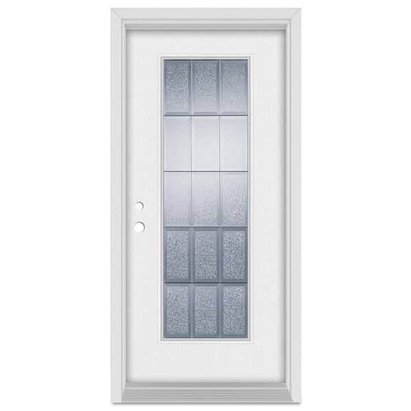 Stanley Doors 36 in. x 80 in. Geometric Right-Hand Zinc Finished Fiberglass Mahogany Woodgrain Prehung Front Door