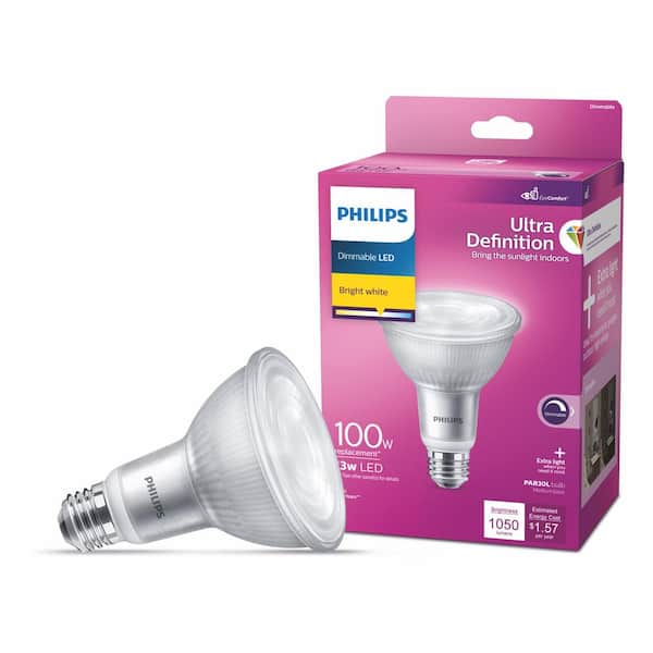 Overstige Net Også Philips 100-Watt Equivalent PAR30L Ultra-Definition Dimmable Hight Output  E26 LED Light Bulb Bright White 3000K (1-Pack) 576017 - The Home Depot