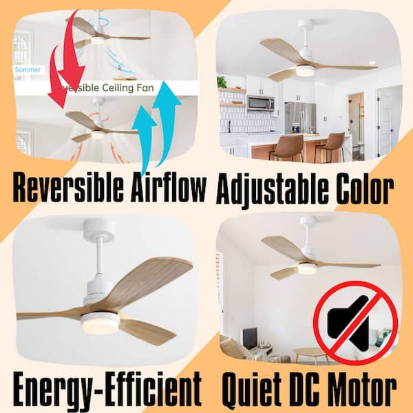 Wooden Series 52 in. Brown Smart Low Profile 3-Blade Ceiling Fan with Dimmable LED Light with Remote, Downrod Mount