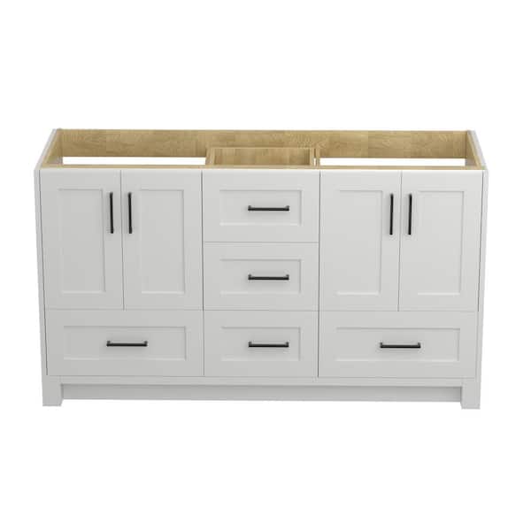 Zeafive 60 in. Solid Wood Bath Vanity Cabinet without Top Freestanding Bathroom Base with White Finish Assembled