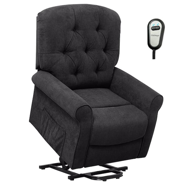 Costway Black Power Lift Recliner Chair Sofa for Elderly w/Side Pocket and Remote Control