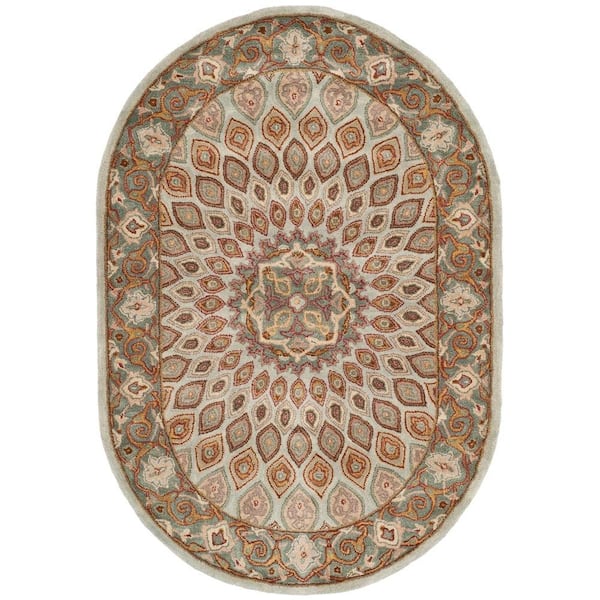 SAFAVIEH Heritage Blue/Grey 5 ft. x 7 ft. Oval Border Area Rug