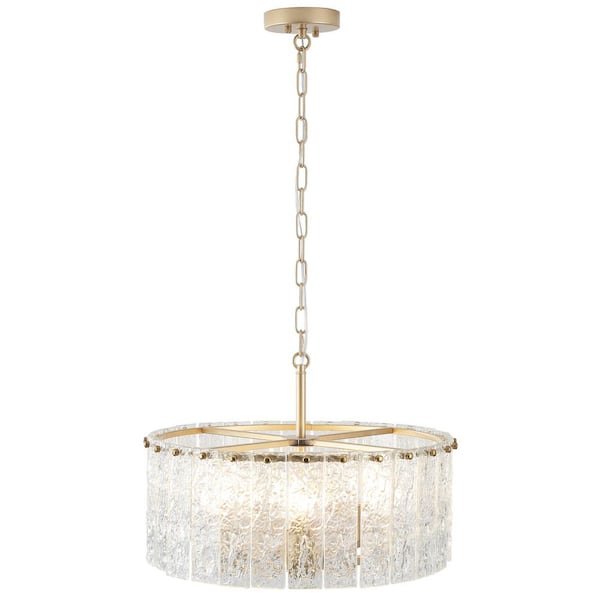 5-Light Gold Modern Glass Sheet Candlestick Hanging Linear Chandelier Lighting with Glass Sheet for Kitchen Island