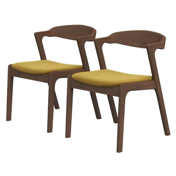 Ashcroft Furniture Co Roxy Mid-Century Modern Dark Yellow Velvet Dining Chair (Set of 2)