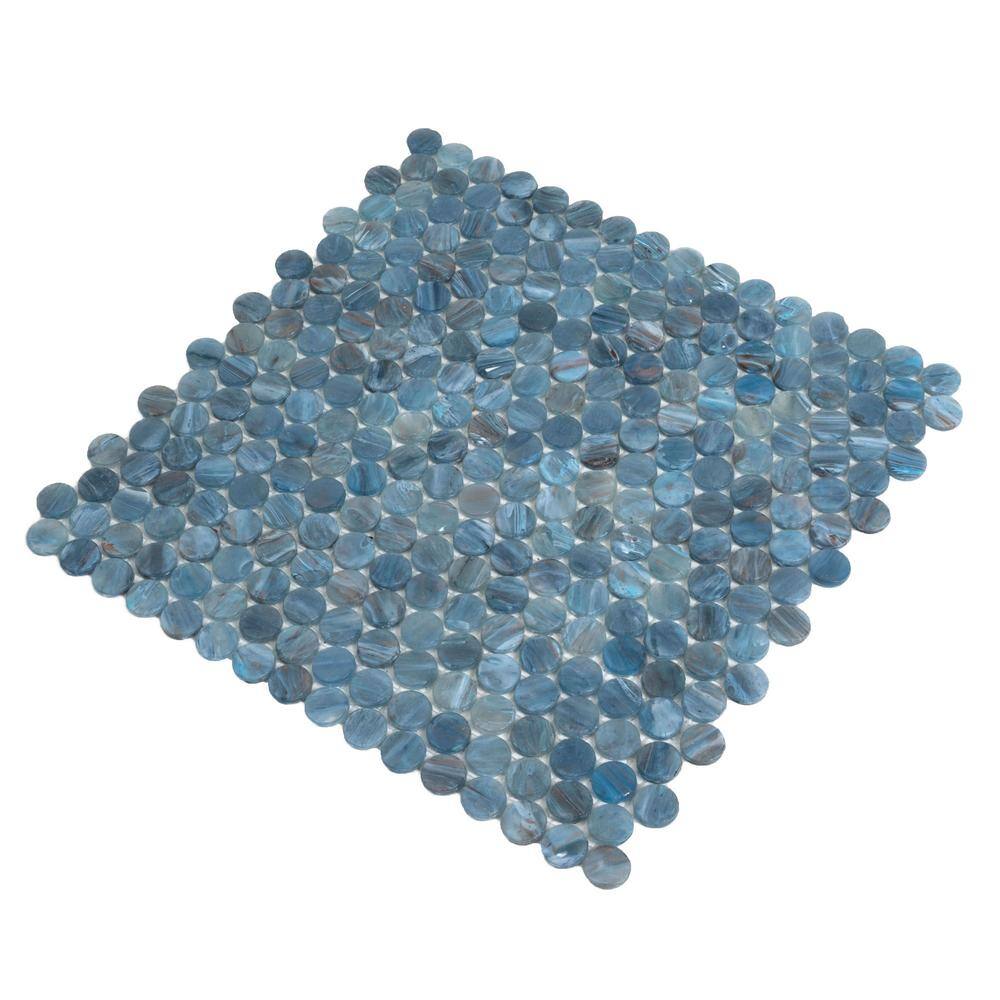 Gray and Blue Penny Round Glass Mosaic Tile 12.2" x 12.2"