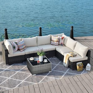 Arctic 7-Piece Wicker Outdoor Sectional Set with Beige Cushions