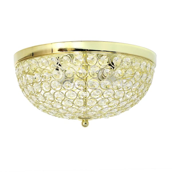 Elegant Designs 2-Light Elipse Gold Crystal Flush Mount Ceiling Light
