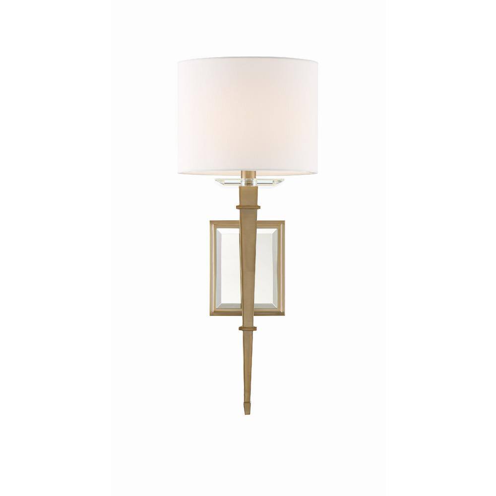 Aged Brass and White Silk 1-Light Wall Sconce