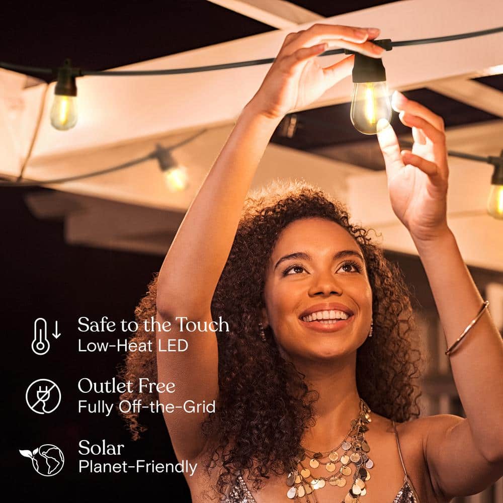 27-Foot Warm White Solar LED Outdoor String Lights with Black Wire