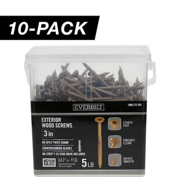10-Pack 10 x 3 in. Star Drive Flat Head Exterior Wood Screws (50 lbs. / 3,470-Piece)