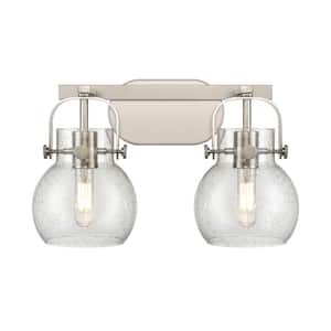 Pilaster II Sphere 17 in. 2-Light Satin Nickel Vanity Light with Glass Shade