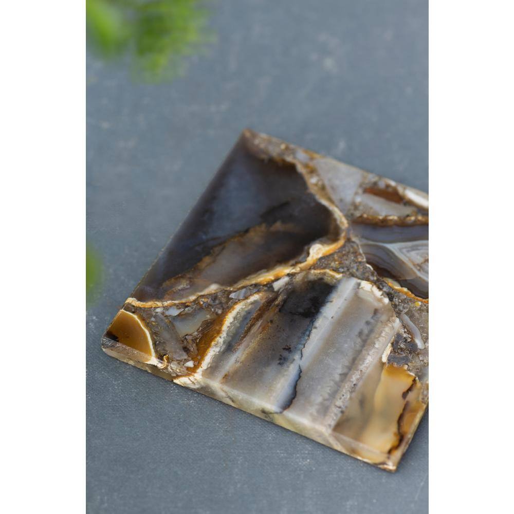 Black Square Agate Stone Coasters Set of 4