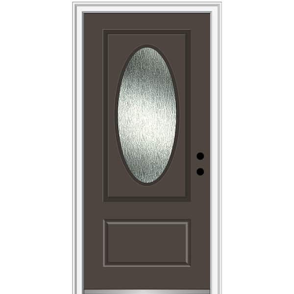 MMI Door 36 in. x 80 in. Left-Hand/Inswing Rain Glass Brown Fiberglass Prehung Front Door on 6-9/16 in. Frame