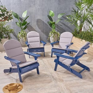 Malibu Navy Blue Wood Adirondack Chair with Grey Cushion (4-Pack)