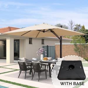 9 ft. x 12 ft. Large Outdoor Aluminum Cantilever 360-Degree Rotation Patio Umbrella with Base, Beige