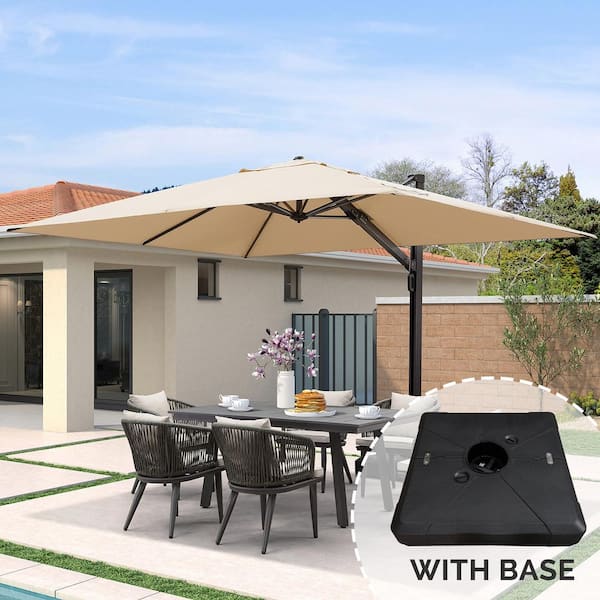PURPLE LEAF 9 ft. x 12 ft. Large Outdoor Aluminum Cantilever 360-Degree Rotation Patio Umbrella with Base, Beige
